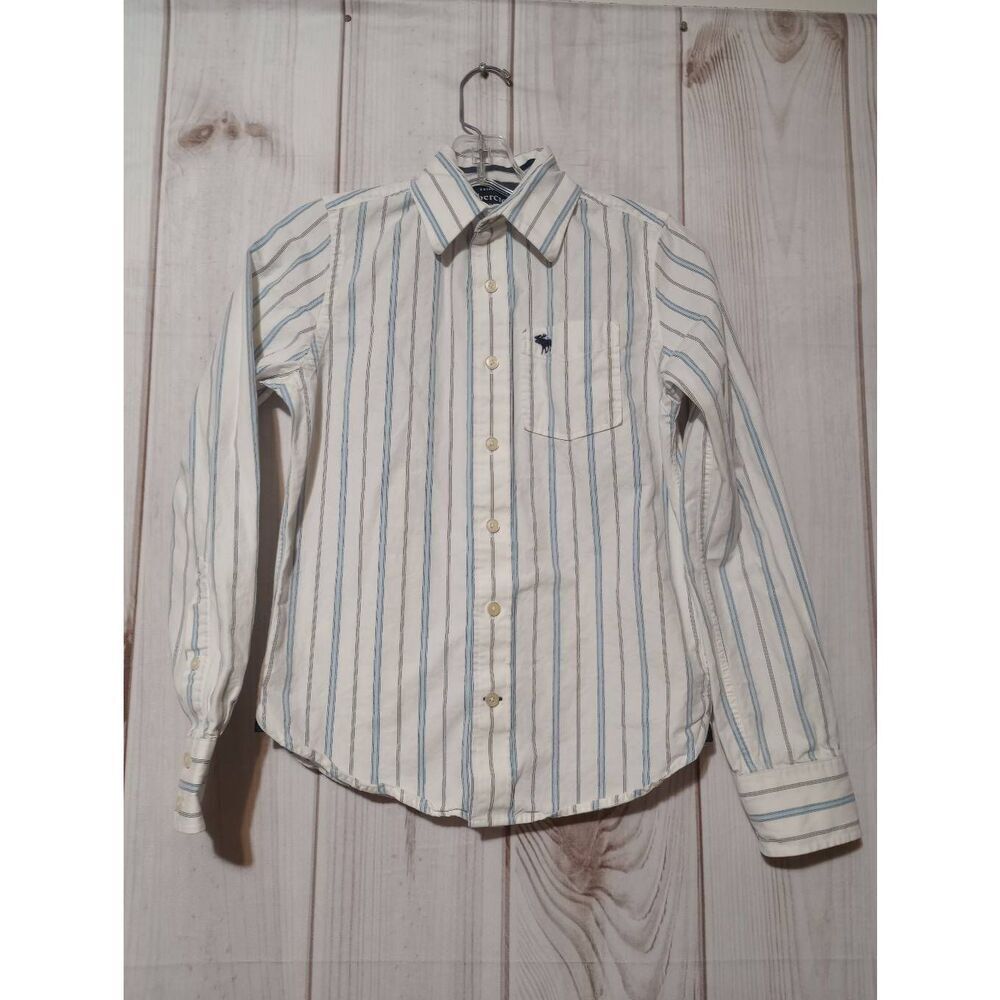 Abercrombie Shirt Junior Medium White Blue Button Front Long Sleeve